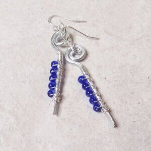 Unique Wire Wrapped Dangle Earrings! Blue CatsEye Beads! Lightweight!!!